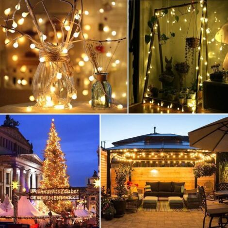 Guirlande Lumineuse LED 5m 50 LEDs Blanc Chaud - Alimentation Piles/USB - Minuterie, IP65, 8 Modes - Pour Noël Extérieur/Intérieur - 5