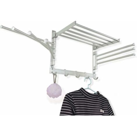 Séchoir à Linge Pliable - Porte-Serviettes pivotant Mural - avec Crochets et Bras pivotants - Gain de Place dans la buanderie et la Salle de Bain - Aluminium (Argenté, petit/40 cm)