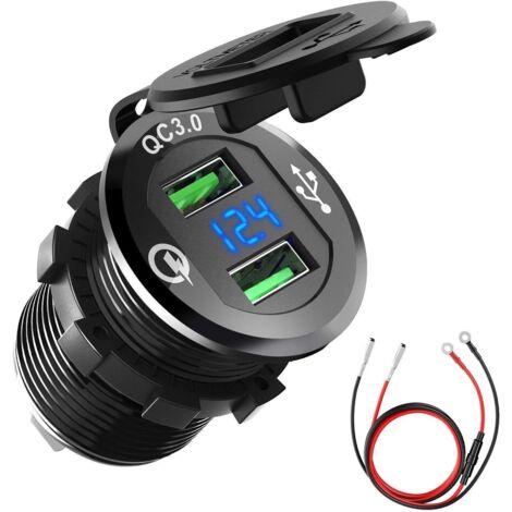 Chargeur USB Moto QC3.0 USB Prise Voiture Charge Rapide pour 12V 24V Voiture Bateau Moto SUV Camion Caravane Marine (1/5)