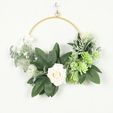 Couronne décorative avec anneaux en métal - 30 cm - Design circulaire - Couronne murale eucalyptus - Pour l'extérieur, mariage, maison - Vert