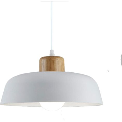 Ineasicer Lampe à suspension en métal rond simple et moderne nordique, Grand plafonnier E27 finition bois, Lumière suspendue de couleur vive pour salon de chambre à coucher de cuisine (Blanc) (1/4)