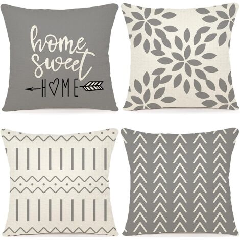 Ineasicer Lot de 4 Housse de Coussin Décoratif Canapé Taie d'oreiller Housses de Coussin en Lin d'extérieur Décoration pour Chambre, Chaise, Lit,Jardin 40x40CM, Gris (1/5)