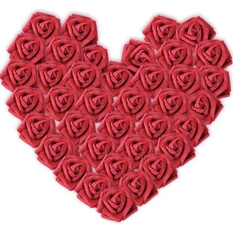 100PCS Rose Rouge Artificielle 7cm Fleur Saint Valentin Tête de Fleur Décoration Toussaint Anniversaire Mariage Party Cérémonie Accessoire de Cheveux (Rouge de Vin) (1/5)