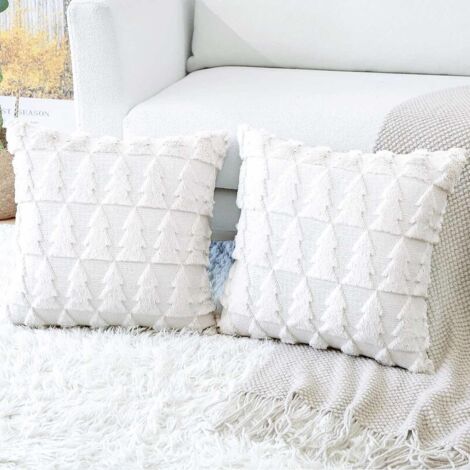 Ineasicer Lot de 2 Doux Peluche Laine Courte Velours Décoratif Housses de Coussin Luxe Style pour Canapé Chambre - Arbre de Noël Blanc, 45 x 45 cm (1/4)