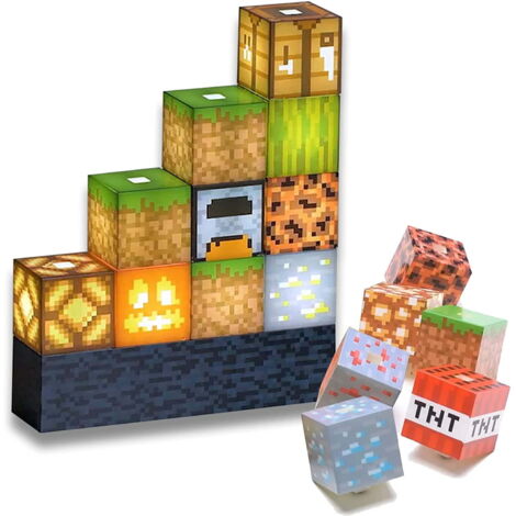 Minecraft Block Building Lamp - 16 Rearrangeable Light Blocks - Mood Lighting for Kids Room