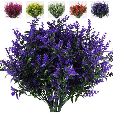 8 Bundles Fleurs en Plastique Violettes, Décoration végétale résistante aux UV Extérieur Intérieur, Plantes en Plastique pour Maison Jardin Mariage Décoration (Mauve)