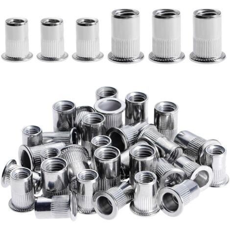 Minkurow – Kit de 100 écrous à rivets en acier inoxydable M6 M8 – Fixation rapide pour bois dur et métal – Résistance à la rouille – 50 pièces de chaque taille (1/5)