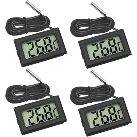 4x Thermomètre numérique - Moniteur de température avec sonde externe - Pour réfrigérateur congélateur réfrigérateur aquarium - LCD - 4x Noir (1/5)