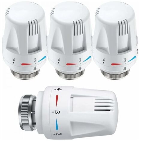 4pc Tête Thermostatique, 4 Pièces Thermostat, Tête De Rechange De Valve De Radiateur Standard M30 X 1,5 Contrôle De La Température, Blanc