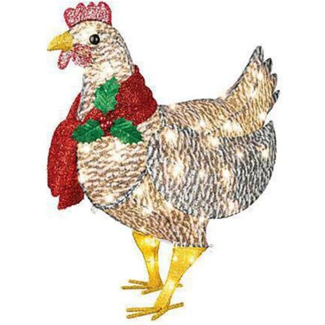 Autres décorations de Noël, Poule de Noël illuminée, Poule de Noël illuminée et écharpe, Décoration de pelouse animalière de Noël, Poule de Noël illuminée (1/5)