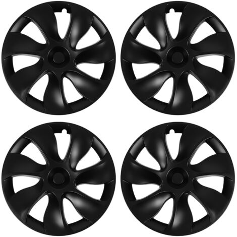 Lot de 4 enjoliveurs de roue 19 pouces, noir mat, protection de jante entièrement enveloppée, garniture de remplacement haute résistance pour Tesla Model Y 2020 à 2023 symétrique (1/5)