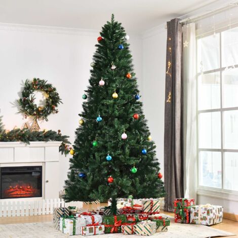 Un sapin de Noël artificiel, de 240 cm de haut, avec 1499 branches, en forme de sapin Nordmann, très réaliste et vert.