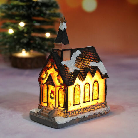 Maisons de village de Noël à piles, décorations électriques de village de Noël, bâtiments illuminés, décorations de Noël à LED, couverture de neige B