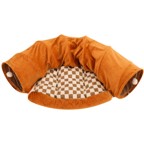 Tunnel pliable pour lapins, jouet avec tapis amovible, niche et cachette pour chats, chatons, lapins, cochons d'Inde et chatons (marron) (1/4)
