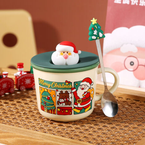 Tasse de Noël Père Noël, tasse à café de Noël en céramique, ensemble de tasses de Noël, tasse à café d'automne, tasse à café, grande tasse à thé en céramique pour café, chocolat chaud (vert)