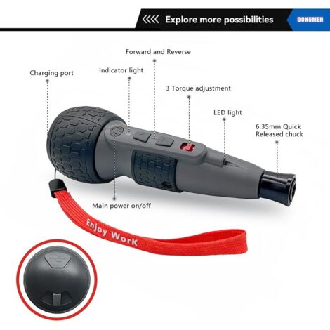Tournevis électrique à vitesse réglable 3,6 V USB Rechargeable Outil électrique amovible remplaçable avec lumière LED