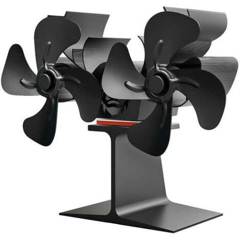 Ventilateur de cheminée, ventilateur thermique à double tête pour poêle à bois, ventilateur de Noël à 8 pales en forme de renne, noir, 20 x 9 x 17 cm
