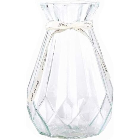 Vase décoratif en verre transparent, vase à fleurs au design géométrique à facettes, idéal pour le bureau, la chambre, le salon, la salle à manger ou la décoration intérieure - 15 cm