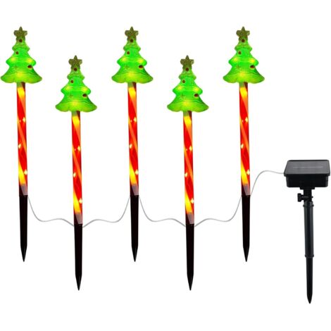Lot de 5 guirlandes lumineuses solaires de Noël pour allée, jardin, terrasse, pelouse (sapin de Noël) - Étanche - LED solaire - À planter - Classe énergétique A+++