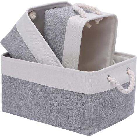 Panier de rangement en tissu, boîte de rangement pliable en lin pour chambre d'enfant et maison, panier de rangement pliable en toile pour armoire ou chambre à coucher, gris et blanc.