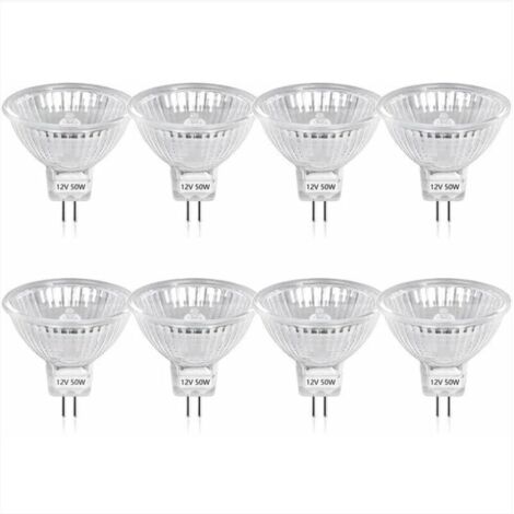 50W GU5.3 MR16 Ampoule Halogène Dimmable, DC 12V Basse Tension 2 Broches Base Spotlight Réflecteur Ampoules, 800 Lumen, Blanc Chaud 2800K(8-PCS)