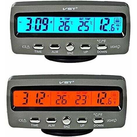 Thermomètre d'horloge de Voiture 2 en 1,Horloge de voiture intérieur et extérieur double thermomètre intérieur et extérieur détecteur de température intérieur et extérieur compteur électronique de voi