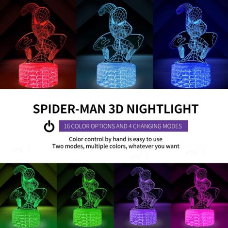 Veilleuse　Veilleuse 3D super héros Jouet Spiderman pour garçon Veilleuse pour fête de Noël ou d'anniversaire pour enfants filles et garçons (Spiderman)-RAPANDA