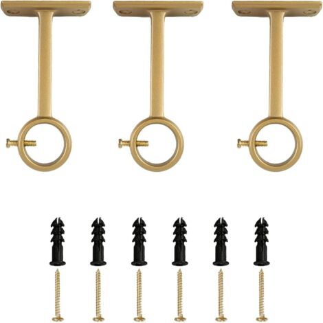 Supports de tringles à Rideaux pour Montage au Plafond, 3 pièces Supports de tringles à Rideaux pour Montage au Plafond et au Mur pour tringles à Rideaux de 2.5cm (Or)