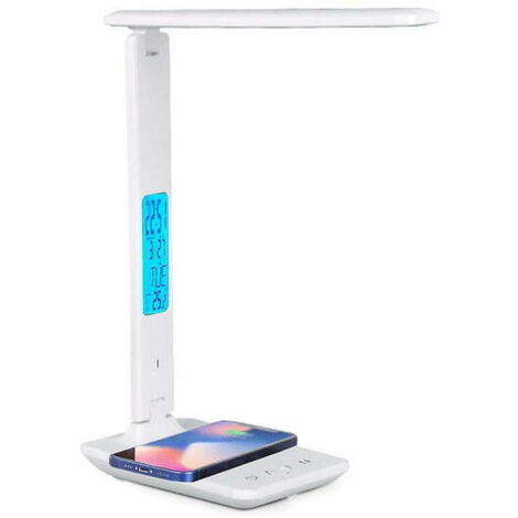 Lampe de bureau pliante avec horloge, alarme, date et température, lampe blanche