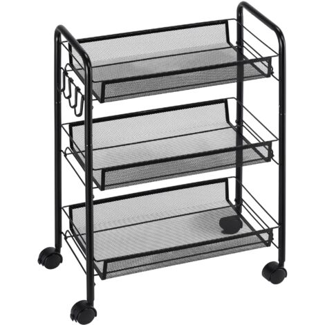 Chariot à 3 niveaux avec paniers desserte à roulettes chariot de rangement roulante 45 x 26,5 x 63 cm Noir