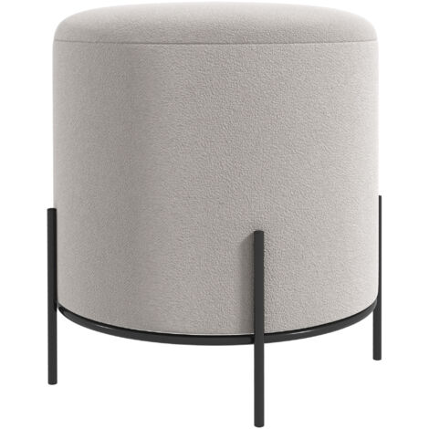 Pouf ottoman tabouret pouf repose-pied en velours pieds en acier pour salon chambre Ø 35 x 38 cm gris clair