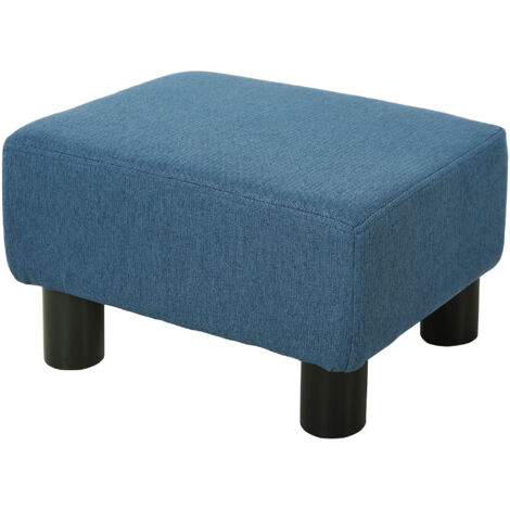 Pouf repose-pied tabouret bas en tissu de lin capacité de charge 110 Kg 40 x 30 x 24 cm bleu foncé