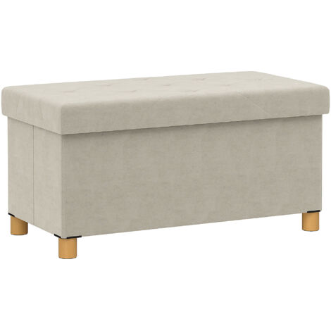Banc de rangement bout de lit pliable volume 67 L capacité de charge 120 kg avec couvercle 76L x 38l x 38H cm crème