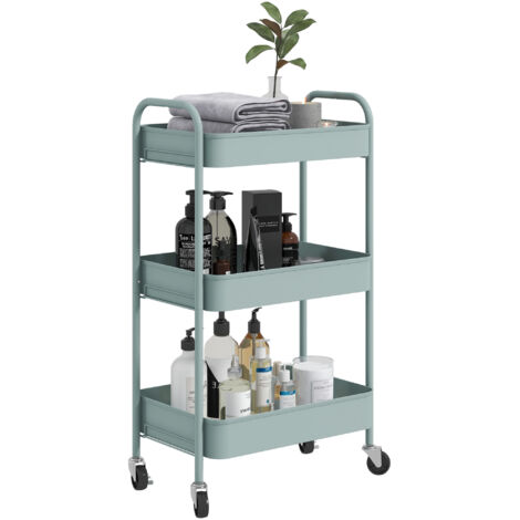 Desserte chariot de rangement en acier chariot de service à roulettes 3 plateaux ajourés 45 x 30,6 x 79 cm bleu clair