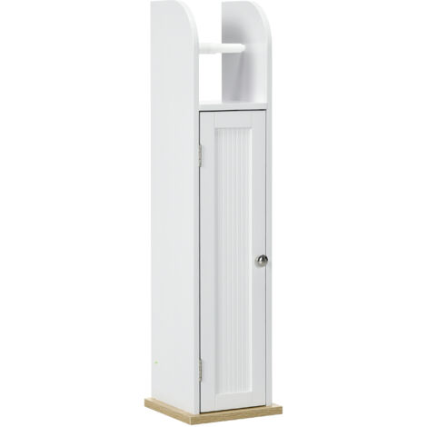 Meuble de salle de bain support papier toilette avec placard et étagères réglables 20 x 20 x 80 cm blanc