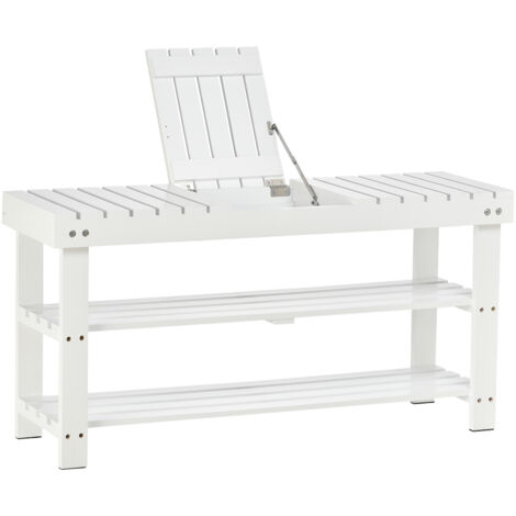 Banc à chaussures en bois à 3 niveaux avec étagère de rangement et compartiment caché, 90 x 29 x 45 cm, blanc (1/5)