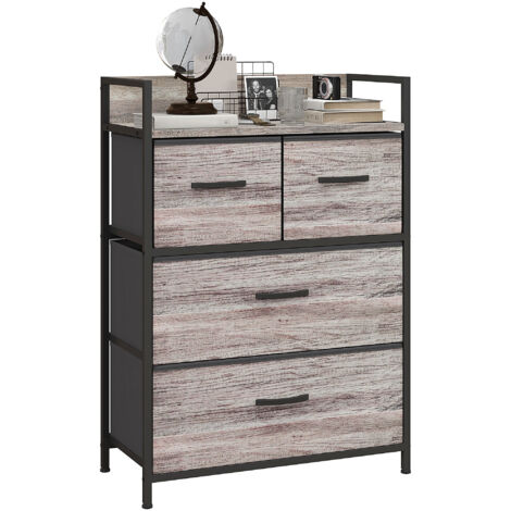 Meuble de rangement style industriel commode 4 tiroirs en tissu pliables et amovibles et 1 étagère 60 x 29 x 85 cm gris