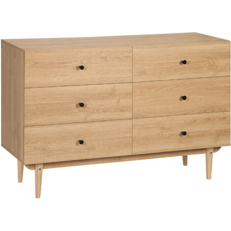 Commode 6 tiroirs meuble de rangement pieds en bois massif 120 x 40 x 80 cm couleur bois
