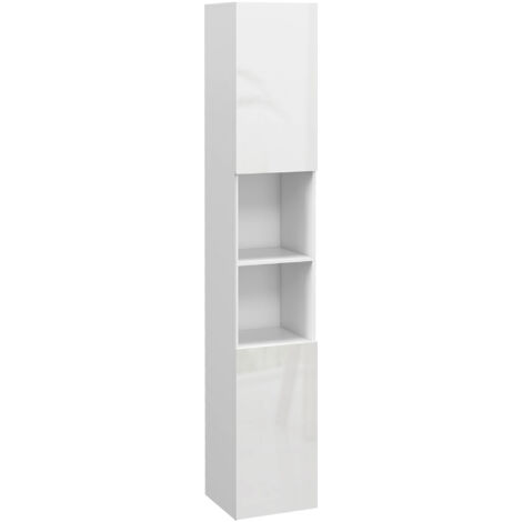 Meuble colonne de salle de bain 2 placards avec étagères réglables + 2 niches 30 x 30 x 181,5 cm blanc