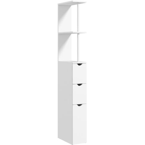 Meuble colonne salle de bain armoire de salle de bain avec tiroirs étagères ouvertes placard 15 x 33 x 136,5 cm blanc
