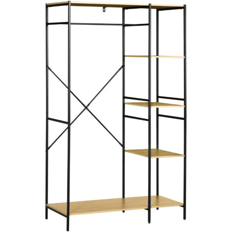 Penderie portant à vêtements style industriel en métal avec tringle et 4 étagères - dim. 100L x 46L x 170,5H cm