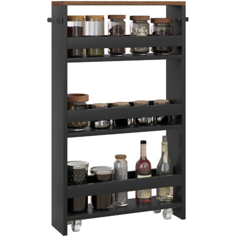 Chariot de rangement sur roulettes 3 niveaux de rangement et poignée, dim. 51,5l x 13P x 80H cm