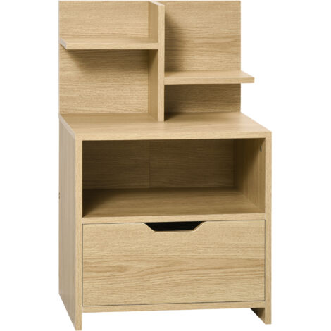 Table de chevet table de nuit avec tiroir, niche et étagères de rangement effet bois 45 x 35 x 73 cm naturel (1/5)