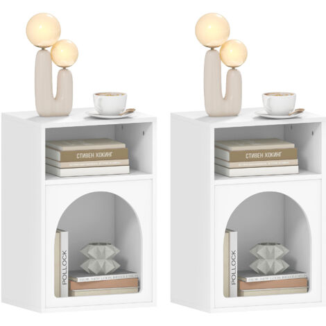 Lot de 2 tables de chevet, table de nuit avec compartiments ouverts, design arqué, 40 x 30 x 60 cm, blanc