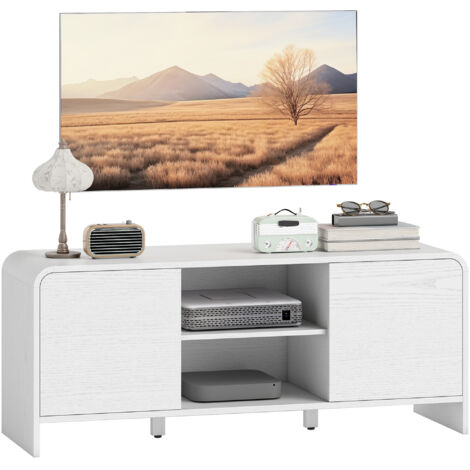 Meuble TV meuble télé pour téléviseur jusqu'à 55 pouces 2 portes 2 compartiments étagère réglable 110x35x45cm blanc (1/5)