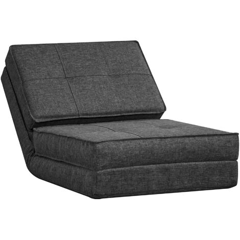 Chauffeuse - Matelas d'appoint Pliant - Fauteuil Convertible - Inclinaison Dossier réglable 5 Positions - Tissu Polyester Aspect Lin Gris