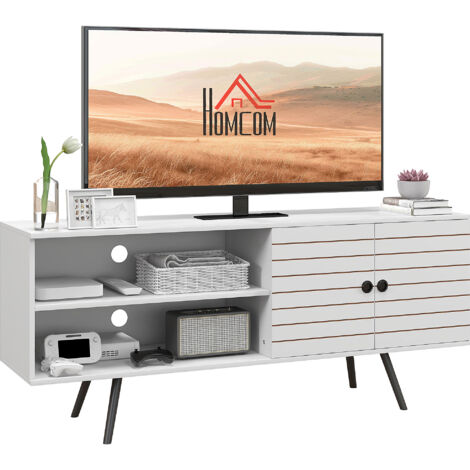 Meuble TV pour télévision jusqu'à 65 pouces avec 2 compartiments ouverts et 1 étagère réglable 145x38x65 cm Blanc (1/5)