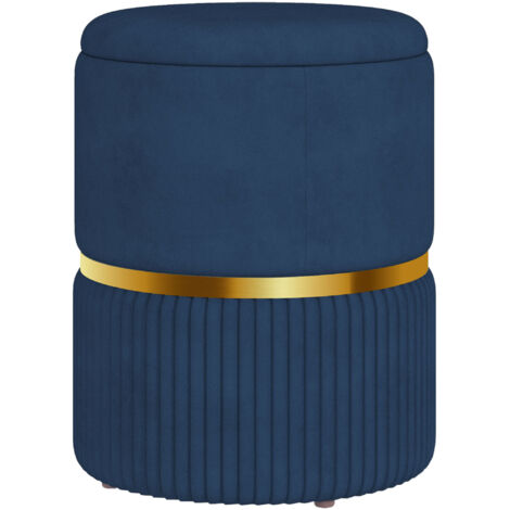 Pouf tabouret repose-pied coffre de rangement en velours côtelé 36 x 36 x 44 cm pour salon chambre bleu