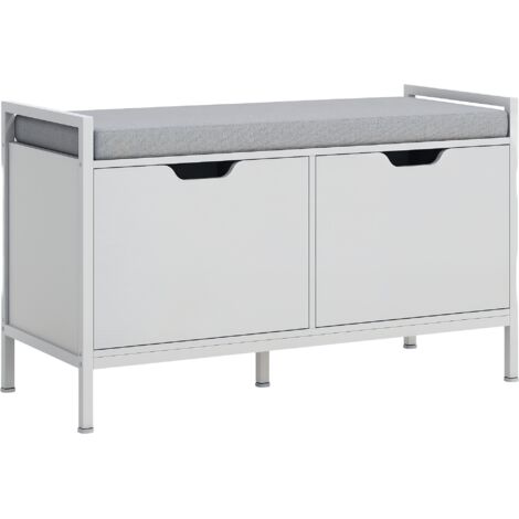 Banc meuble à chaussures, 2 placards, meuble d'entrée avec coussin rembourrée, 84l x 35P x 50H cm, blanc (1/5)