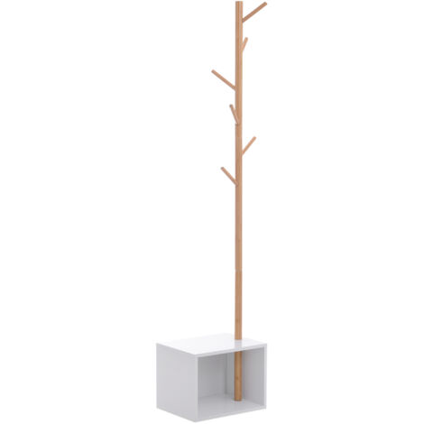 Meuble rangement porte-manteaux 2 en 1 design contemporain cosy dim. 40L x 30l x 180H cm MDF blanc bois massif bambou